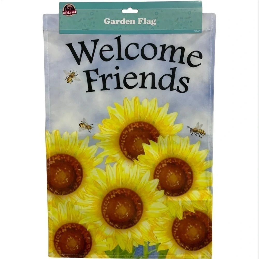 Garden Flag Sunflowers and Bees Welcome Friends 12” X 18” NEW Yellow Multicolor